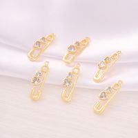 1 Piece 7 * 21mm Copper Zircon 18K Gold Plated Pin Heart Shape Polished Pendant main image 4