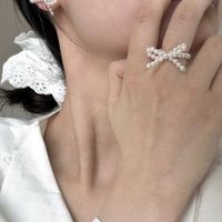 Sterling Silver IG Style Casual Beaded Pearl Plating Bow Knot Open Rings main image 3
