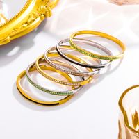 304 Stainless Steel 18K Gold Plated Basic Modern Style Classic Style Inlay Geometric Zircon Bangle main image 1