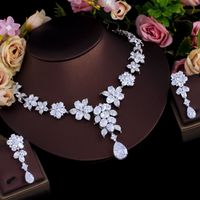 Copper White Gold Plated Elegant Shiny Inlay Water Droplets Flower Artificial Gemstones Jewelry Set main image 4