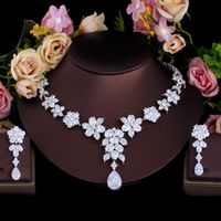 Copper White Gold Plated Elegant Shiny Inlay Water Droplets Flower Artificial Gemstones Jewelry Set main image 3