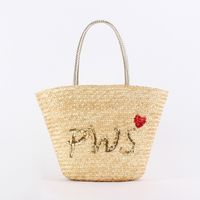 Women's Large Polyester Cotton Straw Letter Heart Shape Basic Beach String Straw Bag main image 6