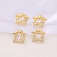 1 Piece 18*17mm Copper Zircon 18K Gold Plated Gift Box Bow Knot Polished Pendant main image 1