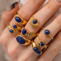 Titanium Steel IG Style Retro Plating Inlay Oval Lapis Lazuli Rings Necklace main image 7