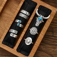 Retro Cowboy Style Western Style Geometric Letter Turquoise Alloy Wholesale Open Rings main image 1