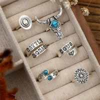 Retro Cowboy Style Western Style Geometric Letter Turquoise Alloy Wholesale Open Rings main image 5