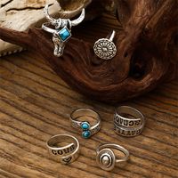 Retro Cowboy Style Western Style Geometric Letter Turquoise Alloy Wholesale Open Rings main image 3