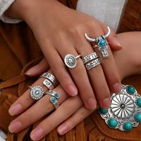 Retro Cowboy Style Western Style Geometric Letter Turquoise Alloy Wholesale Open Rings main image 4