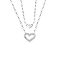 Sterling Silber Elegant Dame Überzug Inlay Herzform Zirkon Doppellagige Halsketten Halskette Mit Anhänger sku image 2
