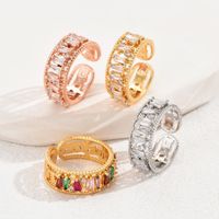 Copper Elegant Lady Classic Style Plating Inlay Geometric Trapezoid Zircon Open Rings main image 1