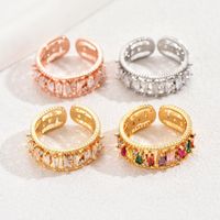 Copper Elegant Lady Classic Style Plating Inlay Geometric Trapezoid Zircon Open Rings main image 5