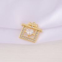 1 Piece 18*17mm Copper Zircon 18K Gold Plated Gift Box Bow Knot Polished Pendant sku image 1