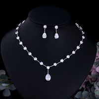 Copper White Gold Plated Elegant Shiny Inlay Water Droplets Artificial Gemstones Jewelry Set main image 8