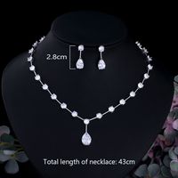 Copper White Gold Plated Elegant Shiny Inlay Water Droplets Artificial Gemstones Jewelry Set main image 3