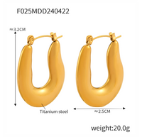 Titanium Steel 18K Gold Plated IG Style Hip-Hop Exaggerated Plating U Shape Solid Color Earrings Necklace main image 2