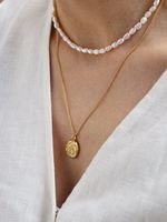 304 Stainless Steel Natural Pearls Vary In Size, Please Consider Carefully Before Ordering! 18K Gold Plated Elegant Beach Tropical Beaded Geometric Necklace main image 9