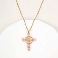 Wholesale Elegant Lady Cross Copper Inlay Zircon Pendant Necklace sku image 2