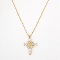 Wholesale Elegant Lady Cross Copper Inlay Zircon Pendant Necklace sku image 1