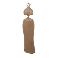 Women's Sheath Dress Sexy Halter Neck Sleeveless Solid Color Maxi Long Dress Holiday Party Bar main image 5