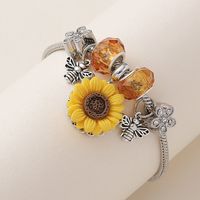 Wholesale Jewelry Pastoral Sunflower Synthetic Resin Alloy Rhinestones Inlay Bangle main image 5