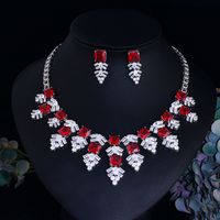 Copper White Gold Plated Elegant Shiny Inlay Water Droplets Flower Artificial Gemstones Jewelry Set sku image 1