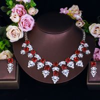 Copper White Gold Plated Elegant Shiny Inlay Water Droplets Flower Artificial Gemstones Jewelry Set main image 3