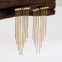 1 Pair Basic Modern Style Classic Style Tassel Chain Plating Inlay 304 Stainless Steel Artificial Pearls 18K Gold Plated Drop Earrings main image 3