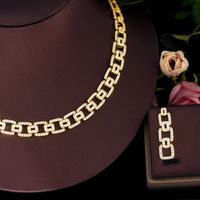 Copper 18K Gold Plated White Gold Plated Elegant Shiny Inlay Geometric Artificial Gemstones Jewelry Set main image 9