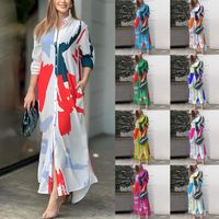 Women's Regular Dress Vacation Turndown Printing Long Sleeve Abstract Midi Dress Holiday Beach main image 1