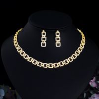 Copper 18K Gold Plated White Gold Plated Elegant Shiny Inlay Geometric Artificial Gemstones Jewelry Set sku image 2