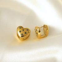 1 Piece Modern Style Simple Style Commute Round Star Heart Shape Plating Inlay 304 Stainless Steel Zircon 18K Gold Plated Earrings sku image 3
