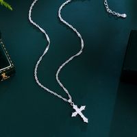 Sterling Silver White Gold Plated Rhodium Plated Hip-Hop Rock Inlay Cross Zircon Pendant Necklace main image 5
