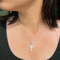Sterling Silver White Gold Plated Rhodium Plated Hip-Hop Rock Inlay Cross Zircon Pendant Necklace main image 6