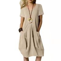 Femmes Robe Trapèze Style Simple Col Rond Manche Courte Couleur Unie Robe Mi-Longue Vacances Date main image 5