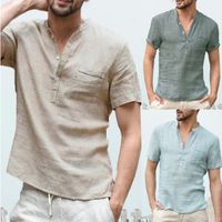 Men's Solid Color Simple Style V Neck Short Sleeve Loose Men's Tops main image 6