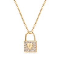 Wholesale Elegant Modern Style Classic Style Letter Heart Shape Lock Copper Inlay Zircon Pendant Necklace sku image 4