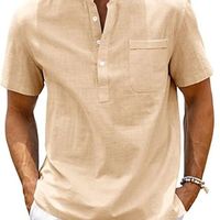 Men's Solid Color Streetwear Standing Collar Short Sleeve Loose Men's Tops main image 2