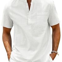 Men's Solid Color Streetwear Standing Collar Short Sleeve Loose Men's Tops main image 1