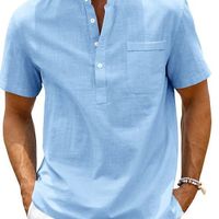 Men's Solid Color Streetwear Standing Collar Short Sleeve Loose Men's Tops main image 5