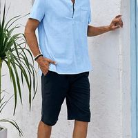 Men's Solid Color Streetwear Standing Collar Short Sleeve Loose Men's Tops main image 3