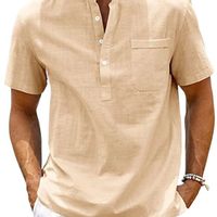 Men's Solid Color Streetwear Standing Collar Short Sleeve Loose Men's Tops main image 4