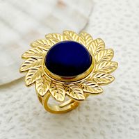 304 Stainless Steel 14K Gold Plated Elegant Classic Style Korean Style Inlay Flower Natural Stone Zircon Rings main image 5