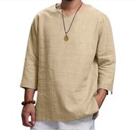 Men's Solid Color Simple Style V Neck 3/4 Length Sleeve Loose Men's Tops main image 3