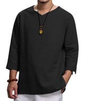 Men's Solid Color Simple Style V Neck 3/4 Length Sleeve Loose Men's Tops main image 5