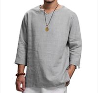 Men's Solid Color Simple Style V Neck 3/4 Length Sleeve Loose Men's Tops main image 2