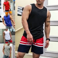 Men's Solid Color Simple Style Round Neck Sleeveless Loose Men's Tops main image 1