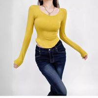 Women's Wrap Crop Top Long Sleeve T-Shirts Streetwear Solid Color main image 4