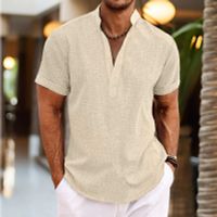 Men's Solid Color Simple Style Standing Collar Short Sleeve Regular Fit Men's Tops main image 1