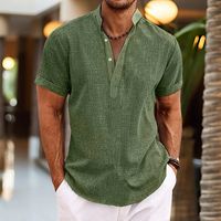 Men's Solid Color Simple Style Standing Collar Short Sleeve Regular Fit Men's Tops main image 3