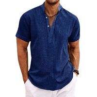 Men's Solid Color Simple Style Standing Collar Short Sleeve Regular Fit Men's Tops main image 4